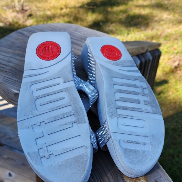 Fitflop Shimmering Silver Slide Sandals, Size 10